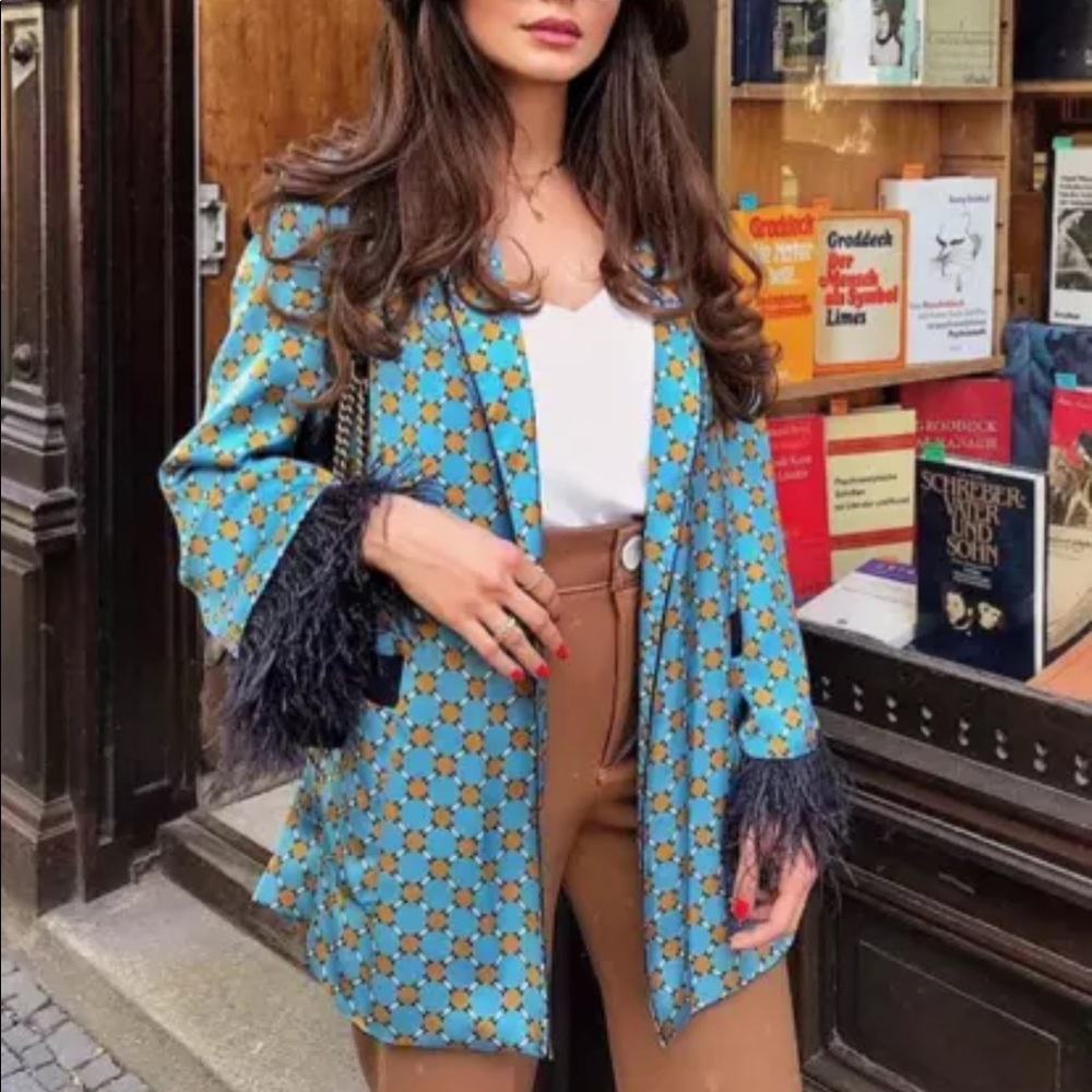 Zara Flowing blazer feather Retro Boho Kimono - Picture 4 of 8